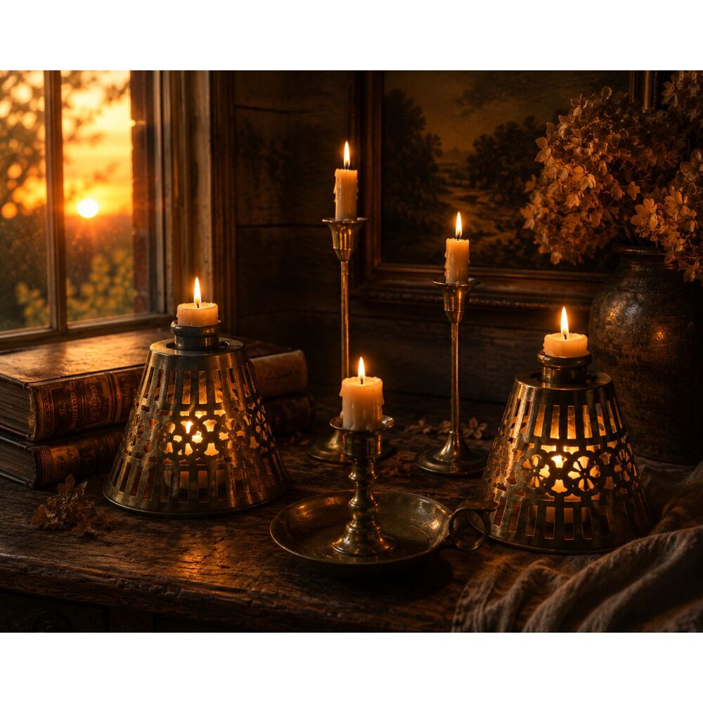 Vintage Brass Candle Holder Bundle | Pierced Shades, Candlesticks Decor